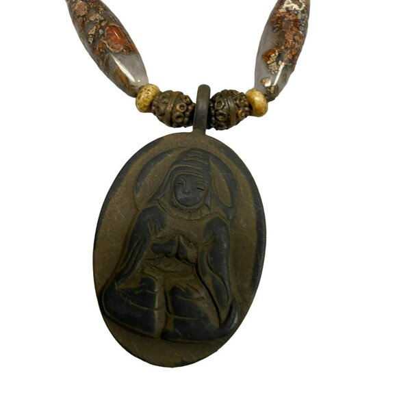 Chicos Signed VTG 16" Womens Necklace and Earrings Red Brown - Glass Beads with - Picture 2 of 7